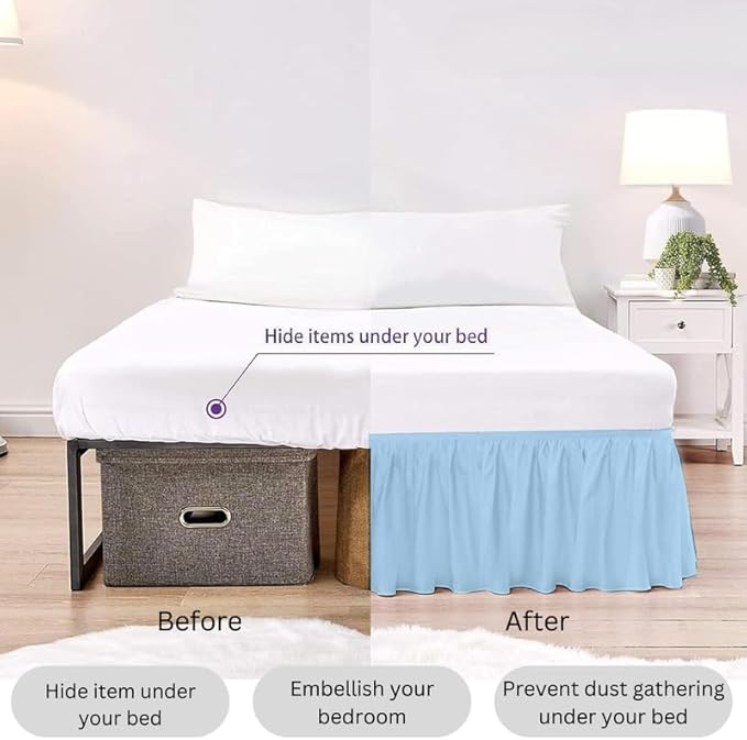 Ruffle Bed Skirt with Split Corners, Microfiber Dust Ruffled for a Perfectly Tailored Bedding Ensemble, Wrinkle and Fade Free, Easy Fit, Full Size 21 Inch Drop, Light Blue