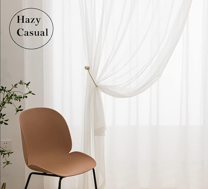 PI Sheer Cafe Curtains 108 Inches Long,Ring Top Hazy Aesthetic Window Draperies for Cafe/Restaurant 2 Panels (W52 X L108, Ivory)