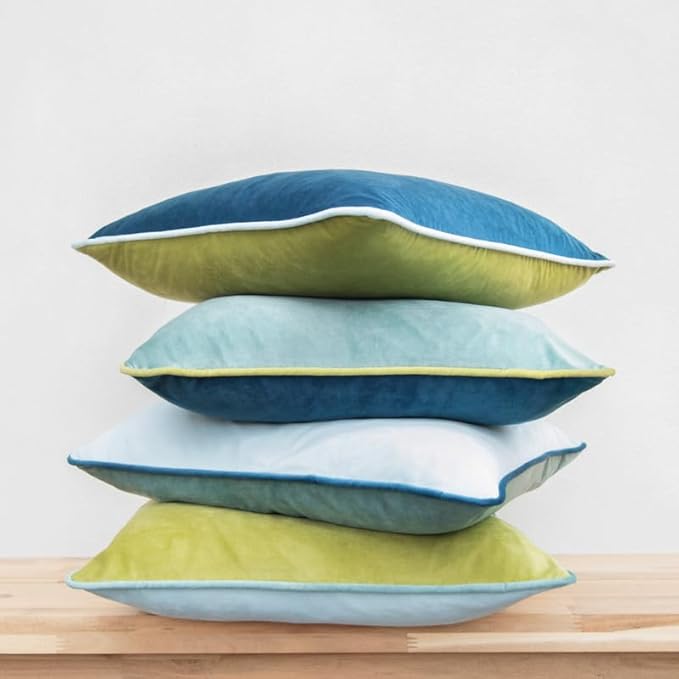 MONDAY MOOSE Decorative Throw Pillow Covers Cushion Cases, Set of 4 Soft Velvet Modern Double-Sided Designs, Mix and Match for Home Decor, Pillow Inserts Not Included (16x16 inch, Green/Blue)