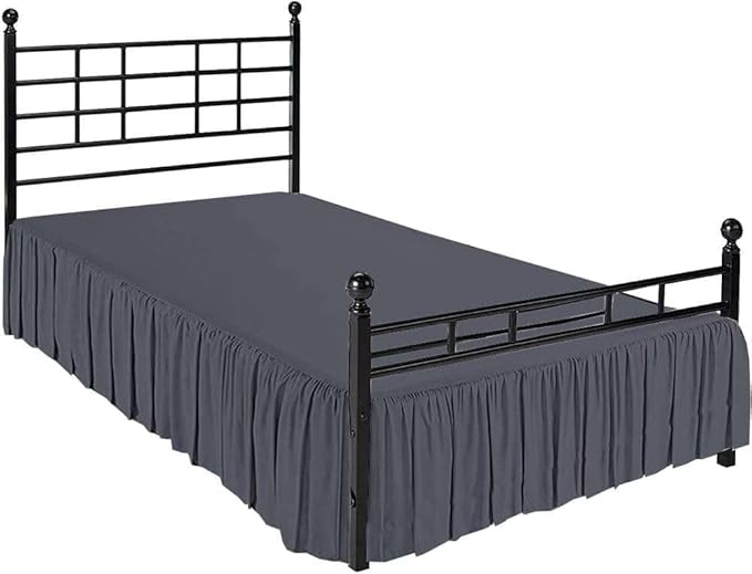 SlumberWell Twin Bed Skirt with Split Corners, Soft Microfiber, 12 Inch Drop, Dark Grey Solid, Elegant Ruffled Design