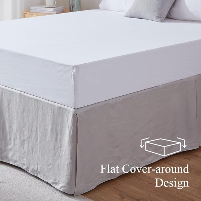 Simple&Opulence Belgian Linen Bed Skirt with Classic 14 inch Tailored Drop Dust Ruffle, Easy Fit Breathable Premium Natural Flax- Basic Grey, Queen