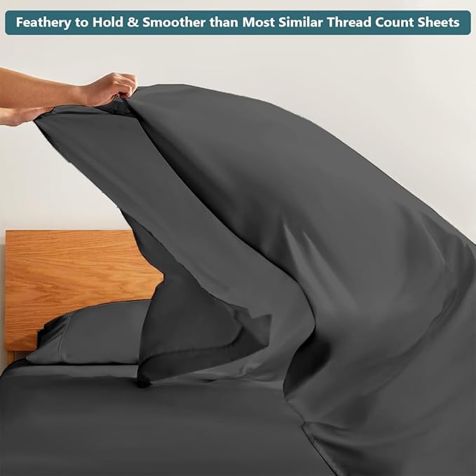 Twin Sheets Set - Luxury 338 Thread Count 100% Egyptian Cotton Sateen, Twin Sheet Set with All Around Elastic for a, Hotel Quality Bedding (Dark Grey Solid)
