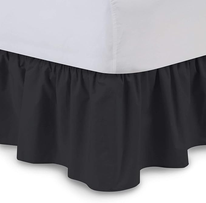Bed Skirt - Ruffled Bed Skirt (Full, Black) 12 Inch Drop Dust Ruffle with Platform, 100% Cotton 800 Thread Count Fabric - Dust Ruffle Bedskirt for Easy Fitting and Easy Care