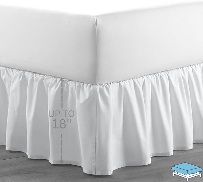 Ruffle Bed Skirt with Split Corners, Microfiber Dust Ruffled for a Perfectly Tailored Bedding Ensemble, Wrinkle and Fade Free, Easy Fit, Full Size 18 Inch Drop, White
