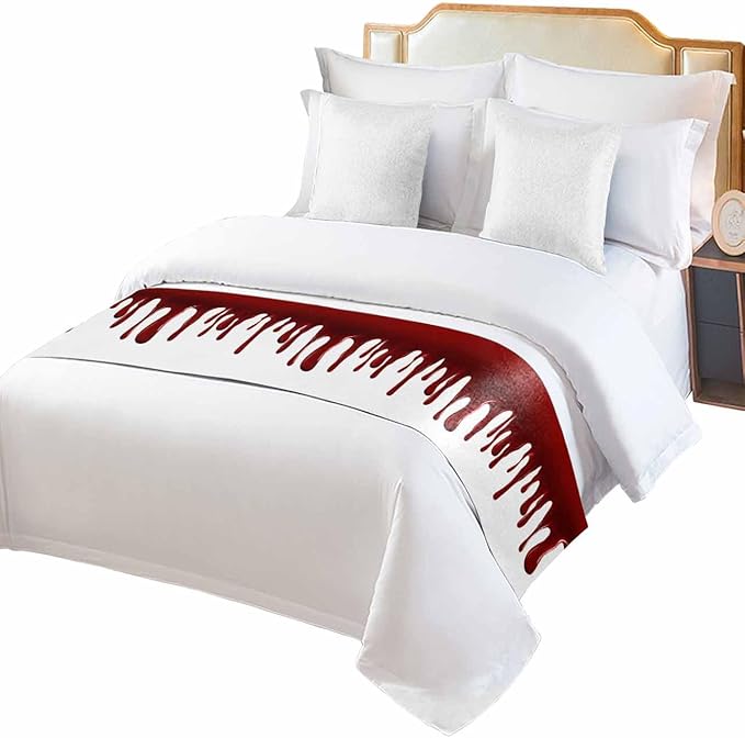 Halloween Blood Pattern Bed Runners for Bedroom Hotel,Decorative Bedding Scarf Horror Dark Red Fluid Style Bed End Blanket Bedding Runner Scarves for Full Size Bed,83x20in