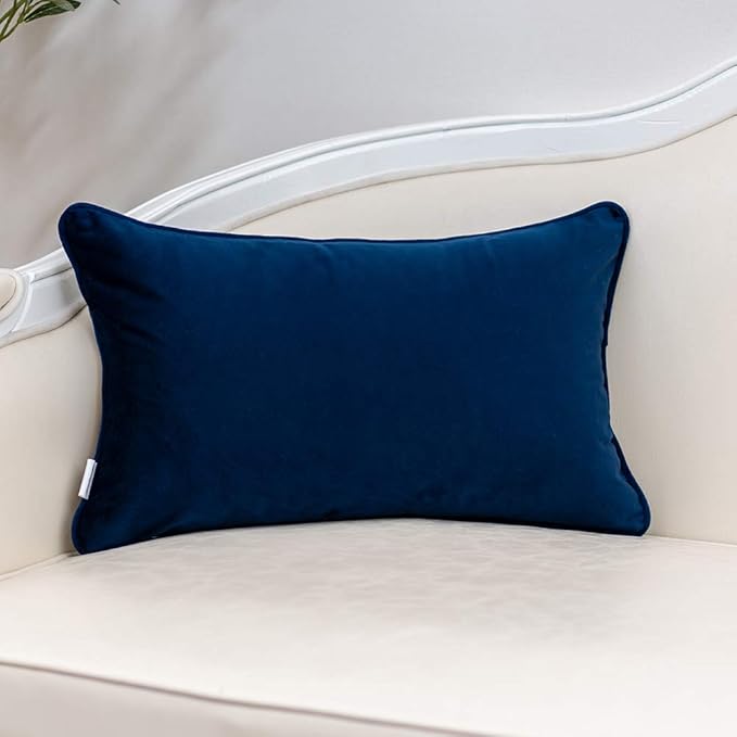 Yangest Blue Striped Throw Pillow Cover Multicolor Velvet Cushion Cover Zippered Rectangular Pillowcase for Sofa Couch Bedroom Living Room Home Decoration, 12x20 Inch