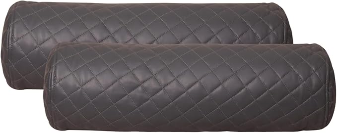 Neck Roll Pillow Cushion Cover, 24x7 Inch Full Moon Round Bolster Pillow Case, Cylinder Soft Lambskin Leather Pillowcase for Head, Spine & Neck Support During Sleep - Quilted Charcoal Grey Pack of 2