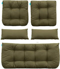 QILLOWAY Outdoor Patio Wicker Seat Cushions Group Loveseat/Two U-Shape/Two Lumbar Pillows for Patio Furniture,Wicker Loveseat,Bench,Porch,All Weather, Settee of 5 (SAGE/Army Green)