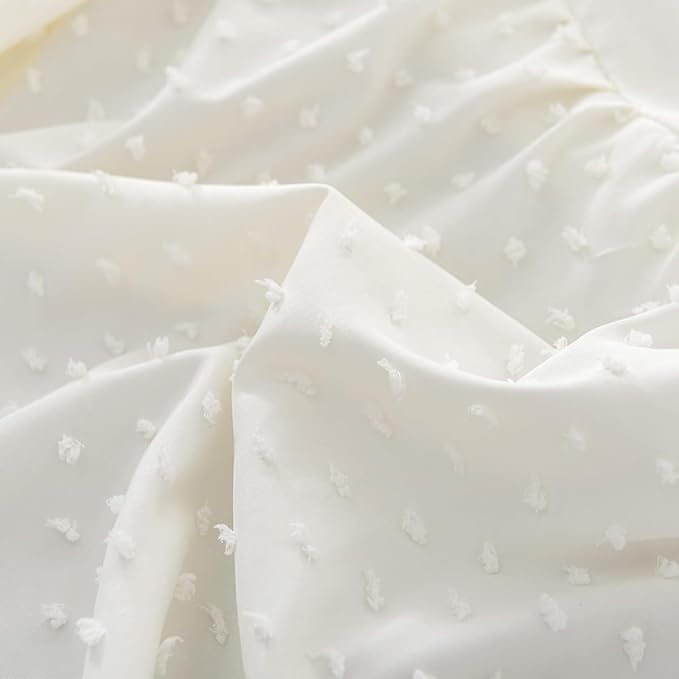 Tufted Dot Bed Skirt Full Size Ruffled Bed Skirt with Split Corners, 16 Inch Drop Dust Ruffle Bed Skirts with Platform, Ivory