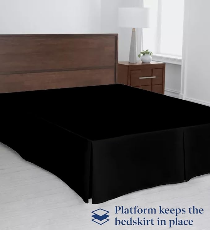 SKY BEDDINGS Luxury Pleated Full Bed Skirt with Split Corners - 14 Inch Tailored Drop - Pleated Dust Ruffle - Wrinkle-Free 100% Microfiber - Easy Fit, Soft & Durable - Black
