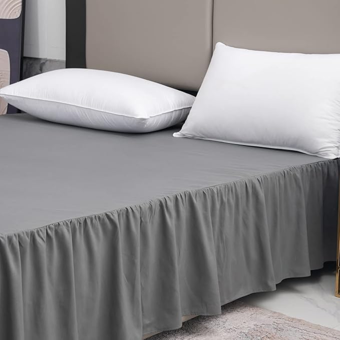 TSUTOMI Bed Skirt Full Size Ruffled Bed Skirt with Split Corners, 14 Inch Drop Dust Ruffle Bed Skirts with Platform, Gathered Style, 100% Microfiber, Grey