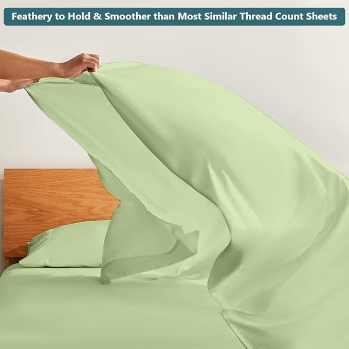 Sleeper Sofa Bed Sheet Set – Full Size, 100% Cotton, 338 Thread Count – 4-Piece Sofa Bed Sheets – Fits Mattresses Up to 6” Deep – Soft & Durable Pull-Out Couch Sheets (Sage Solid)