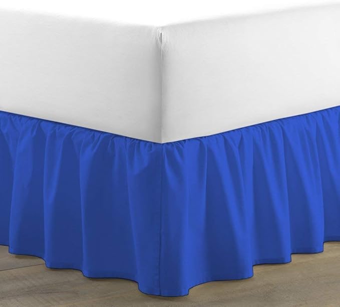 Ruffled Bed Skirt (Twin XL, Royal Blue) 18 Inch Drop Dust Ruffle with Platform, 100% Cotton 600 Thread Count Fabric, Gathered Styling, Available in All Bed Sizes and 23 Colors - Bedskirt