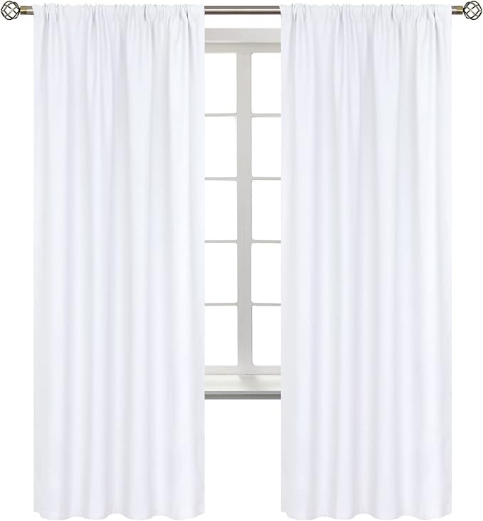 BGment Rod Pocket White Curtains for Living Room - Thermal Insulated Window Treatment Curtains for Bedroom, 2 Panels, Pure White, 42 x 72 Inch