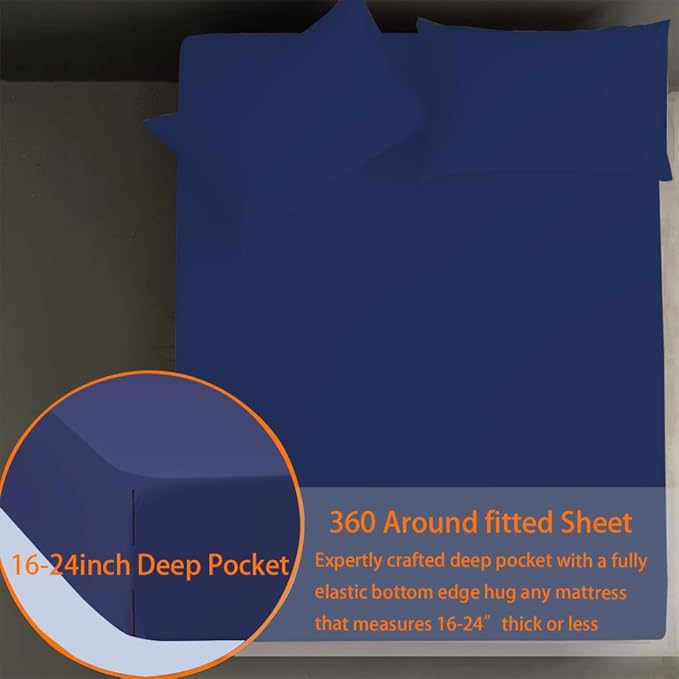 Air Mattress Sheets - 2 Pieces Set - Suitable for Inflatable mattresses 18 inches deep - can be inflated Without disassembly, Convenient, Sturdy, Easy to use air Bed Sheet (Navy Blue, Twin)