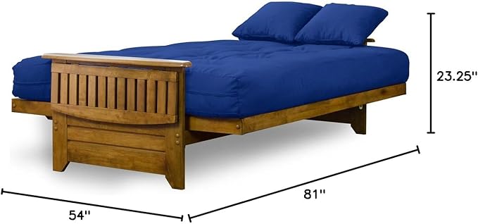 Nirvana Futons Brentwood Tray Arm Futon Sofabed Set - Full Frame, 8" Royal Blue Mattress, Rich Heritage Finish