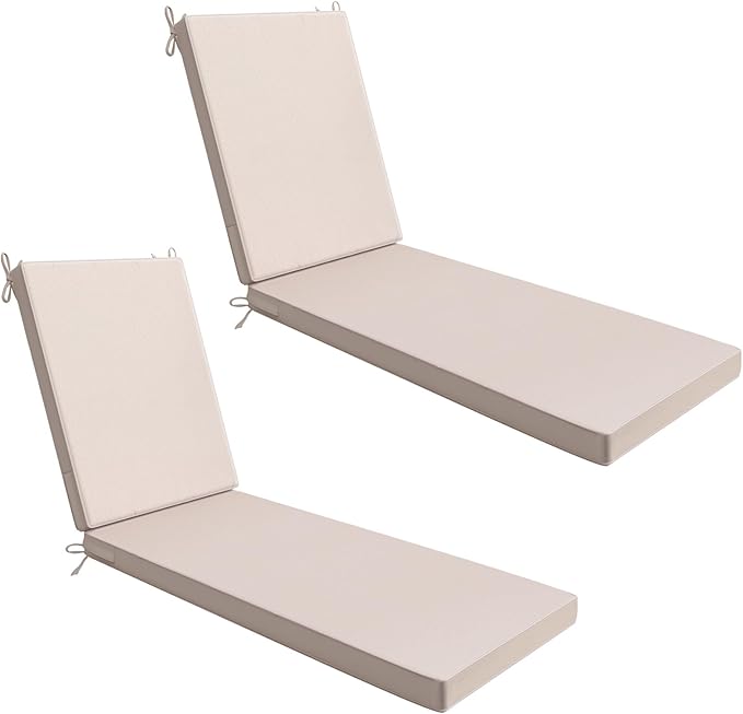 AAAAAcessories Outdoor Chaise Lounge Cushions, Waterproof, Fade-Resistant Patio Furniture Replacement Cushions, 72" x 21" x 3", Set of 2, Khaki Beige