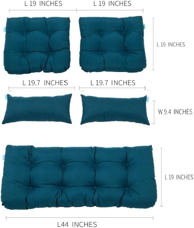 QILLOWAY Outdoor Patio Wicker Seat Cushions Group Loveseat/Two U-Shape/Two Lumbar Pillows for Patio Furniture,Wicker Loveseat,Bench,Porch,Settee of 5 (Peacock Blue)
