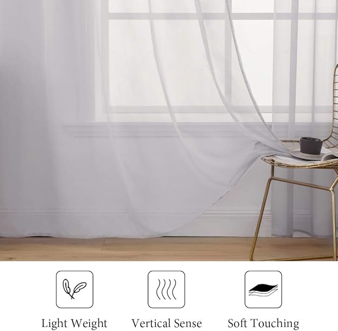 MIULEE 2 Panels Gray Solid Color Sheer Window Curtains Elegant Window Voile Panels/Drapes/Treatment for Bedroom Living Room (54X84 Inches)