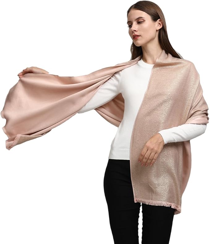 LMVERNA Women's Sparkling Metallic Soft Pashmina Shawls and Wraps Scarf in Solid Colors