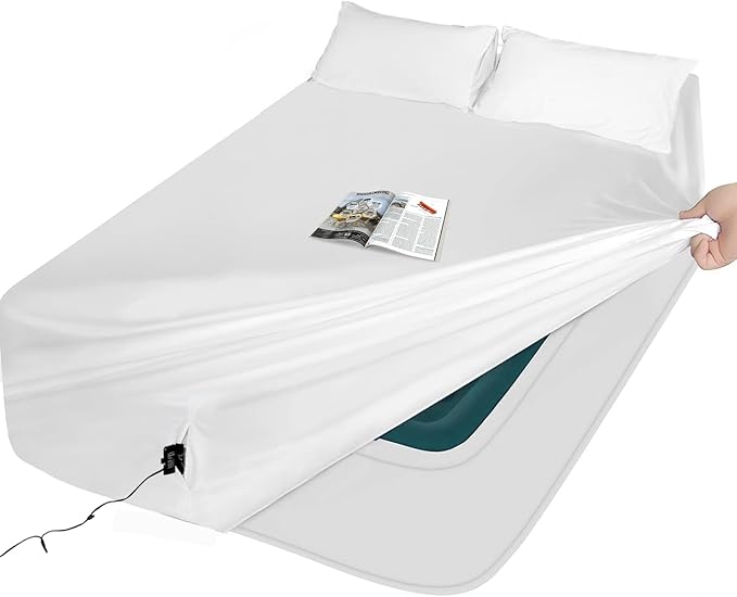 Queen Sheet Sets Air Mattress Sheets - 3 Pieces Queen Sheets Sets 16 to 24 inch - Inflate Without Disassembly Convenient & Firm Easy to use Air Mattress (White, Queen)