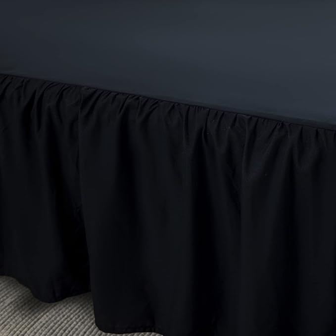 Bed Skirt Full Size Ruffled Bed Skirt with Split Corners, 14 Inch Drop Dust Ruffle Bed Skirts with Platform, Black