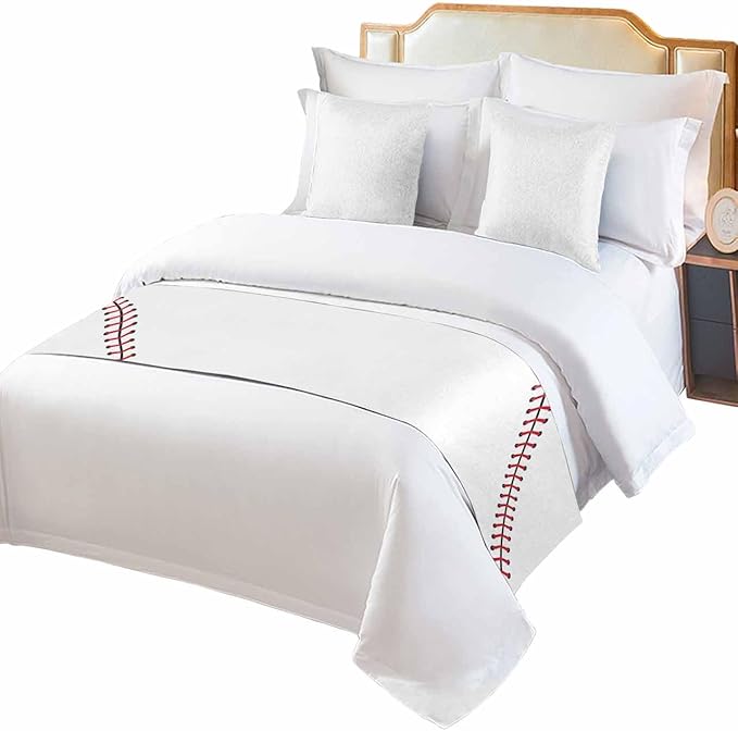 Baseball Sports Texture Bed Runners for Bedroom Hotel,Decorative Bedding Scarf White Red Lines Bed End Blanket Bedding Runner Scarves for Twin Size Bed,71x20in