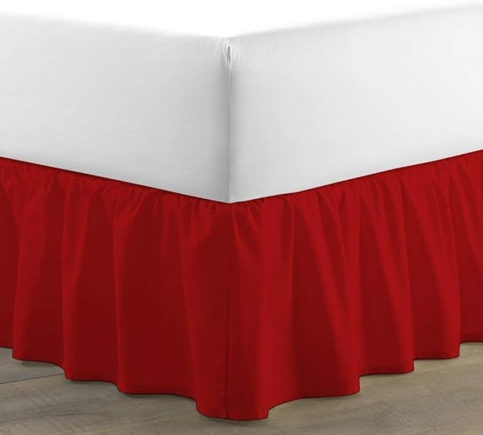 Bed Skirt - Ruffled Bed Skirt (Olympic Queen, Red) 12 Inch Drop Dust Ruffle with Platform, 100% Cotton 800 Thread Count Fabric - Dust Ruffle Bedskirt for Easy Fitting and Easy Care