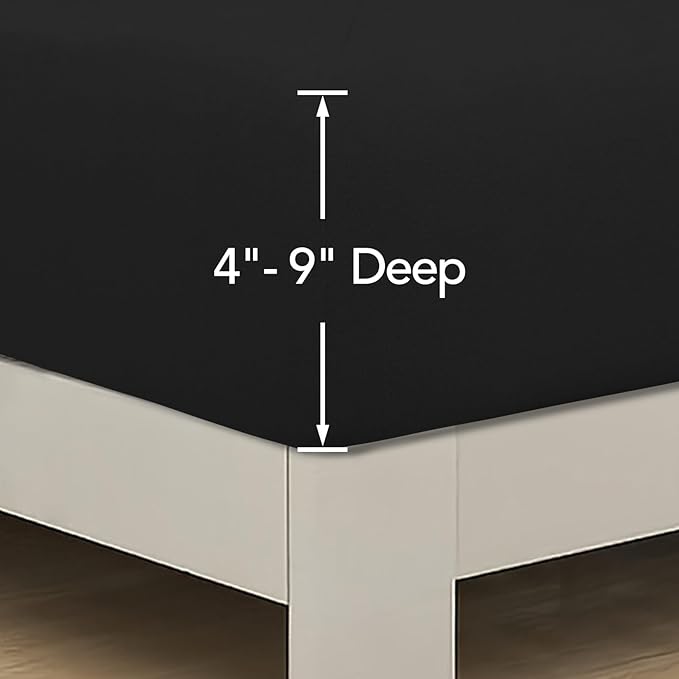 PureFit Stretchy Box Spring Cover Full - Elastic Fitted Box Spring Wrap Around 4 Sides, Wrinkle & Fading Resistant Fits Full Size Beds, Black