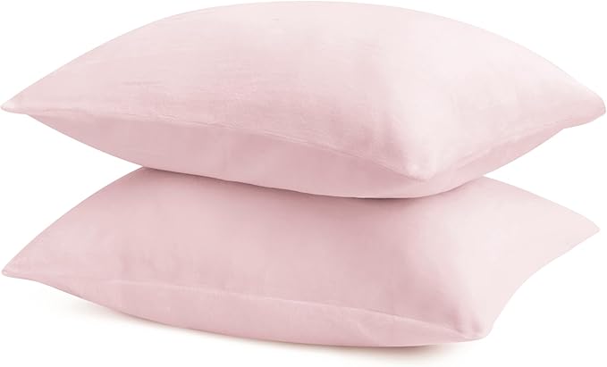 BEDELITE Flannel Pillowcases Standard Set of 2, Super Soft Fleece Pillow Case Cover with Zipper for Bedroom, Sofa, Couch,Luxury Cozy Fuzzy Velvet Pillow Shams for All Seasons(20x26 Inches, Pink)