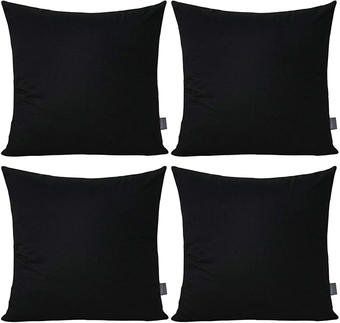 Thmyo 4-Pack 100% Cotton Comfortable Solid Decorative Throw Pillow Case Square Cushion Cover Pillowcase Sublimation Blank Pillow Covers Christmas DIY Throw Pillowcase for Sofa(22x22inch/55x55cm,Black)