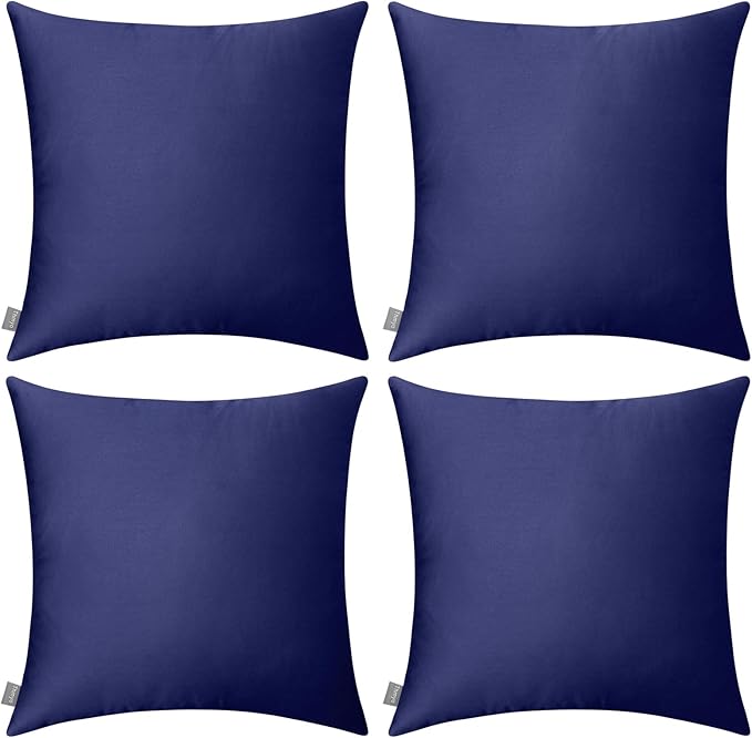 Thmyo 4-Pack 100% Cotton Comfortable Solid Decorative Throw Pillow Case, Square Cushion Cover Pillowcase Sublimation Blank Pillow Covers DIY Throw Pillowcase for Couch(16x16inch/40x40cm,Dark Blue)