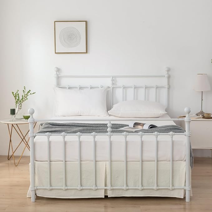 Full Bed Skirt- 18 Inch Drop with Split Corners, Pleated Waffle Weave Bed Skirt, Tailored Dust Easy Fit, Machine Washable, Ivory, 18" Full