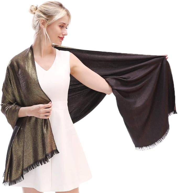 LMVERNA Women's Sparkling Metallic Soft Pashmina Shawls and Wraps Scarf in Solid Colors
