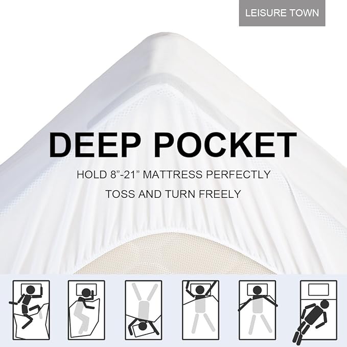 LEISURE TOWN Mattress Pad California King Size Soft Cotton Mattress Cover,Quilted Fitted Mattress Topper with Deep Pocket fits 8-21 inch Mattress,Breathable Fluffy Pillow Top,White