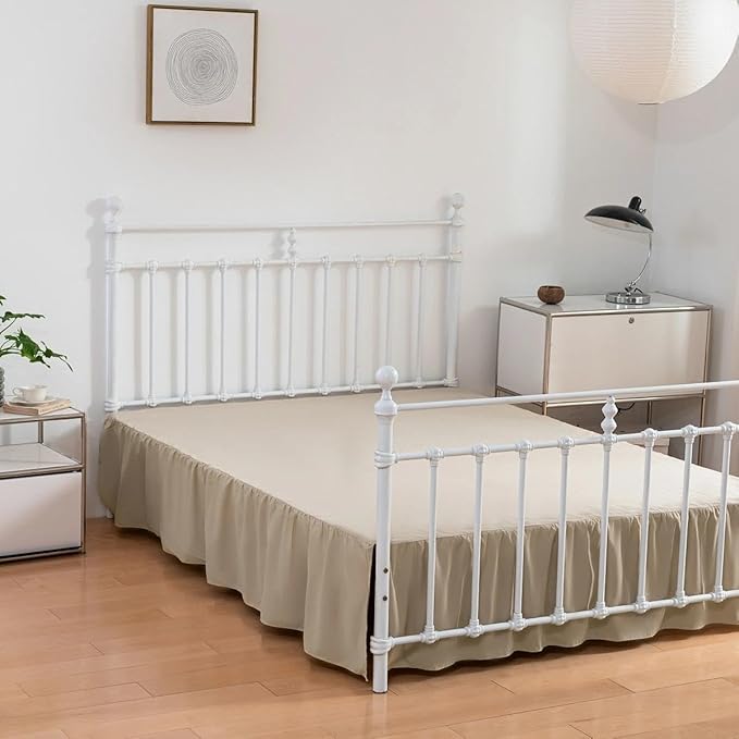 Bed Skirt Twin Size Ruffled Bed Skirt with Split Corners, 12 Inch Drop Dust Ruffle Bed Skirt with Platform, Twin,12 Inch, Light Camel