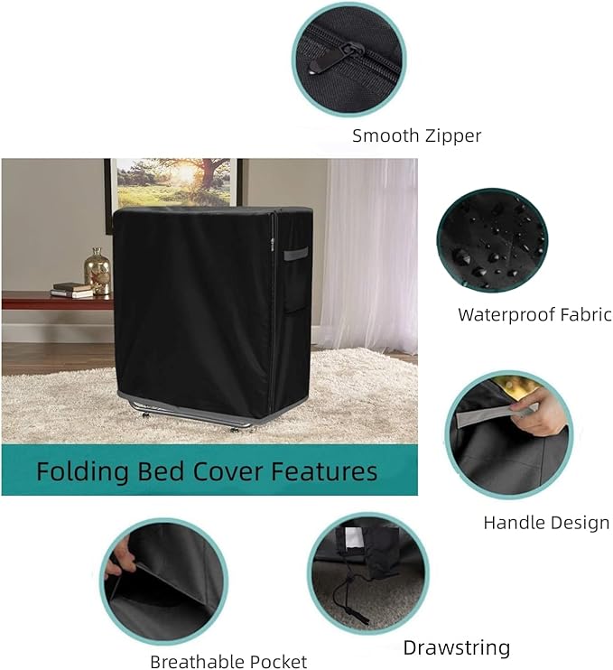 Rollaway Bed Cover, Waterproof & Dustproof Folding Bed Storage Cover, Portable Universal Fits 31-Inch Single (33''L x 12.99W x 42''H)