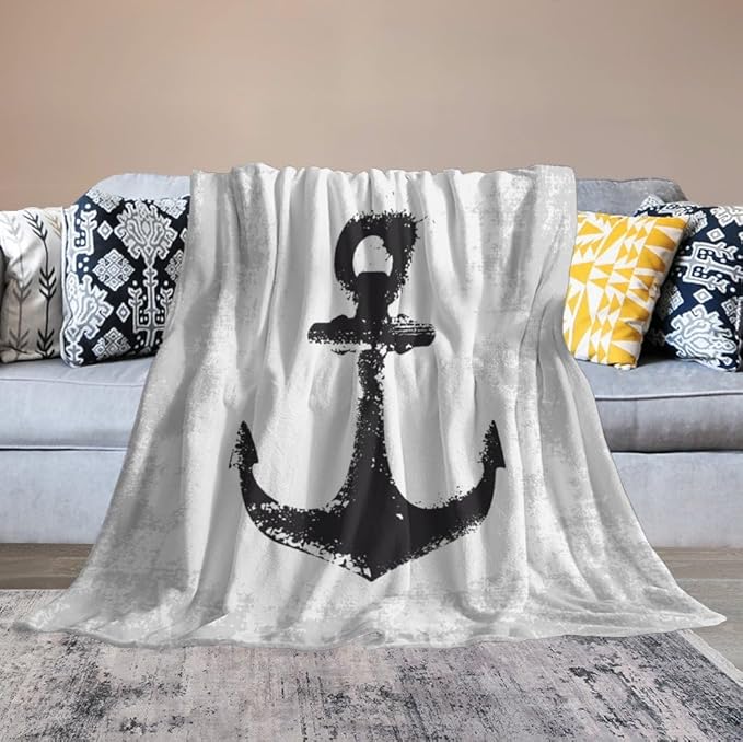 Nautical Anchor Blanket Modern Abstract Light Grey Black Anchor Art Print Soft Cozy Lightweight Throw Blanket for Women Men Bedroom Living Room Dorm Chair Sofa Travel 50x60in