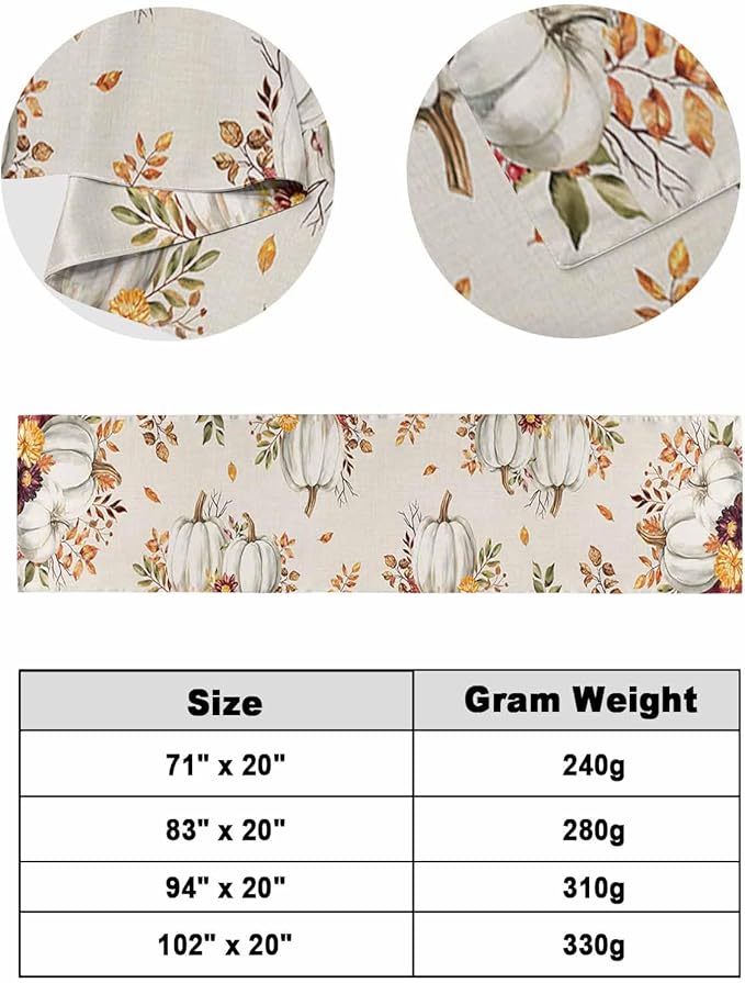 Thanksgiving Pumpkin Fall Maple Leaf Watercolor Bed Runners for Bedroom Hotel,Decorative Bedding Scarf Retro Linen Bed End Blanket Bedding Runner Scarves for Full Size Beds,83x20in