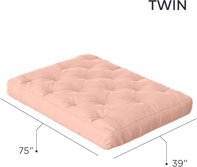 Royal Sleep Products by The Futon Factory 6 inch Foam Futon Mattress - Solid Blush Pink Cover - Twin Size - CertiPUR Certified Foams - Made in USA - Replacement Mattress - (Frame not Included)