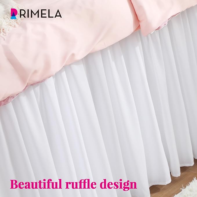 RIMELA Dorm Bed Skirt Twin XL 36 Inch Drop, Easy to Install Extra Long Wrap Around Elastic Dust Ruffle, White Bedskirt Solid Silky Fabric Machine Washable (Twin XL 80“L x 39”W & Twin 75“L x 39”W)