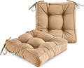 ARTPLAN Outdoor Seat Cushion,Square Thick Tufted Pure Chair Cushion for Patio Wicker Chair with Tie,Set of 2,19"x19"x5"，Light Brown