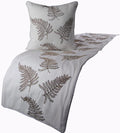 The HomeCentric White Bed Runner, King Size 90"x18" Decorative Bed Runner with 2 Matching Pillow Cover, White Linen Bed Scarf in Fern Embroidery & Pearl - Fern Blossom