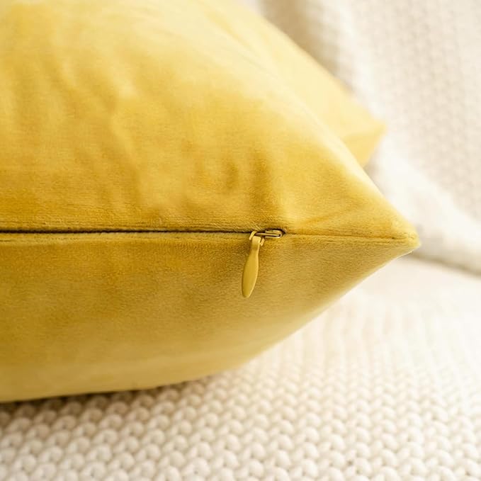 18x18 Inches Yellow Series Pillow Covers for Livingroom and Bedroom, Solid Velvet Throw Pillow Covers for Couch Sofa Deor (Yellow Series, 18x18)