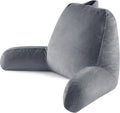 Reading Pillow for Sitting in Bed Adult, Reading Pillow with Shredded Memory Foam, Bed Pillow with Washable Cover, Back Pillow Sitting Up with Extend Arms, LightGrey, Large