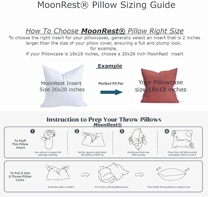 MoonRest® 23x23 Inch Synthetic Down Alternative Square Pillow Insert Form Stuffer for Sofa Shams, Decorative Throw Pillow, Cushion and Bed Pillow Stuffing - Hypoallergenic 23“X 23”