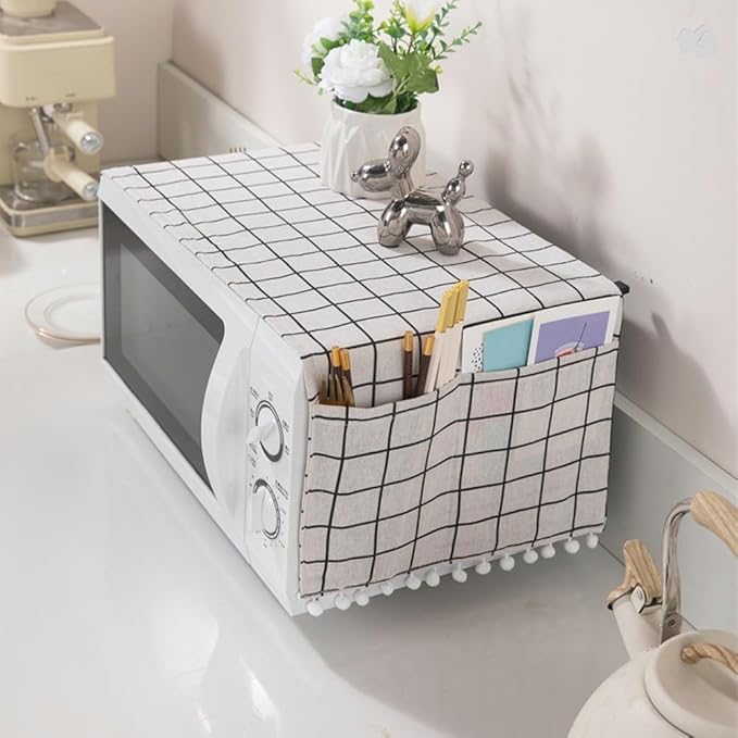 Microwave Oven Cover Dust Oil Proof Cotton Linen Waterproof Fabric Cloth Machine Protector Decorative Kitchen Appliance Cover 30 * 90cm Oven Cover Cloth Dust Cover(brown)