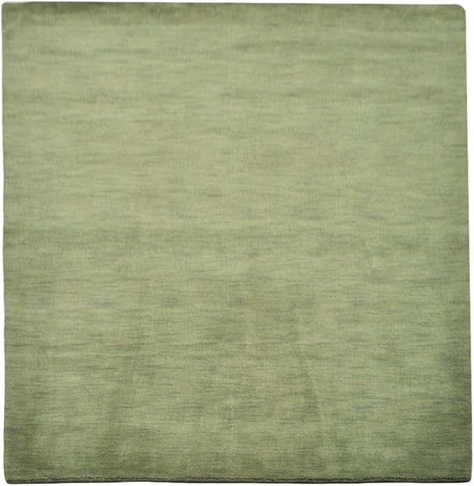 Hand Knotted Loom Wool ECO-Friendly Area Rugs - 10'x10', Square, Green Color, Solid Plain Design, High Pile Thick Handmade Anti Skid Area Rugs for Living Room, Bed Room (L00111)