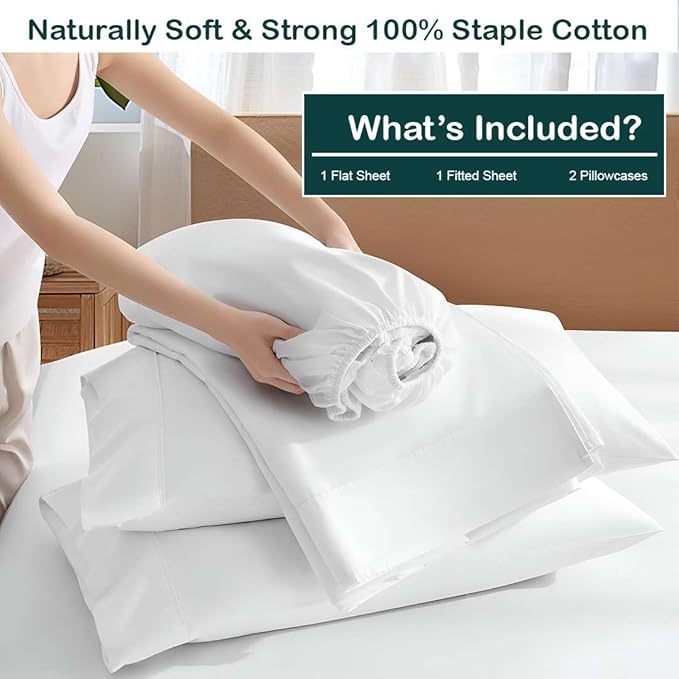 NON Sticky cotton Queen Size Sleeper Sofa Sheets, 4 Piece Egyptian Cotton Bed Sheet Set for Sofa Bed, 10" Deep Pocket for Pull Out Couch Mattress, 60" x 75", White Solid, Soft & Breathable