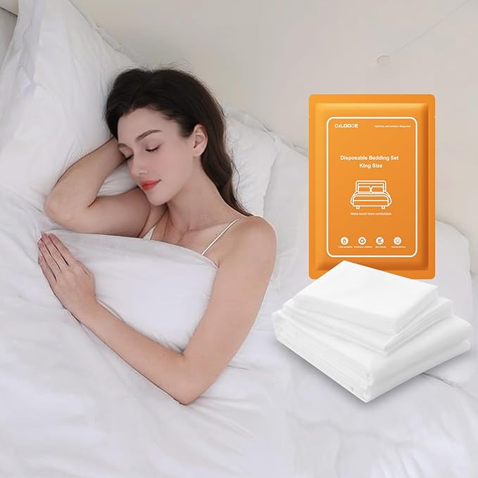 4 PCS Disposable Bed Sheet King Size, Disposable Sheet for Hotel, Disposable Bedding Cover Travel Sheet Portable Sheet with 1 Quilt Cover, 1 Sheet and 2 Pillowcase for Travel Business Trip Spa Hotel